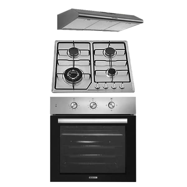 Pack encastrable de 3 pièces inox Kumtel: hotte plaque four Pack encastrable de 3 pièces inox Kumtel: hotte plaque four